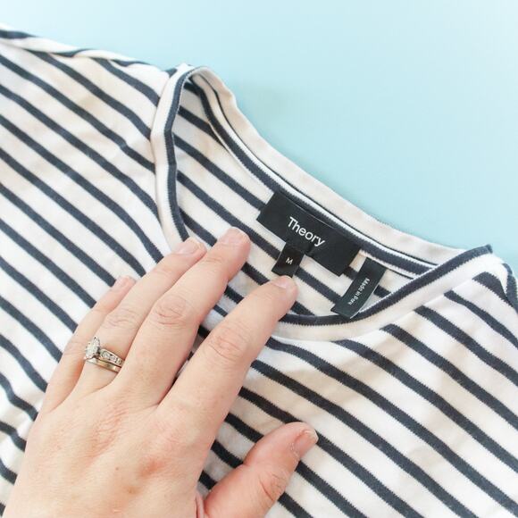 Theory Clinton White Black Striped Midi Easy Tee Knit Dress Size Medium Loose - Picture 4 of 8